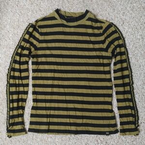 Scotch & Soda Olive and Black Striped Top With Ruffle Sleeves
